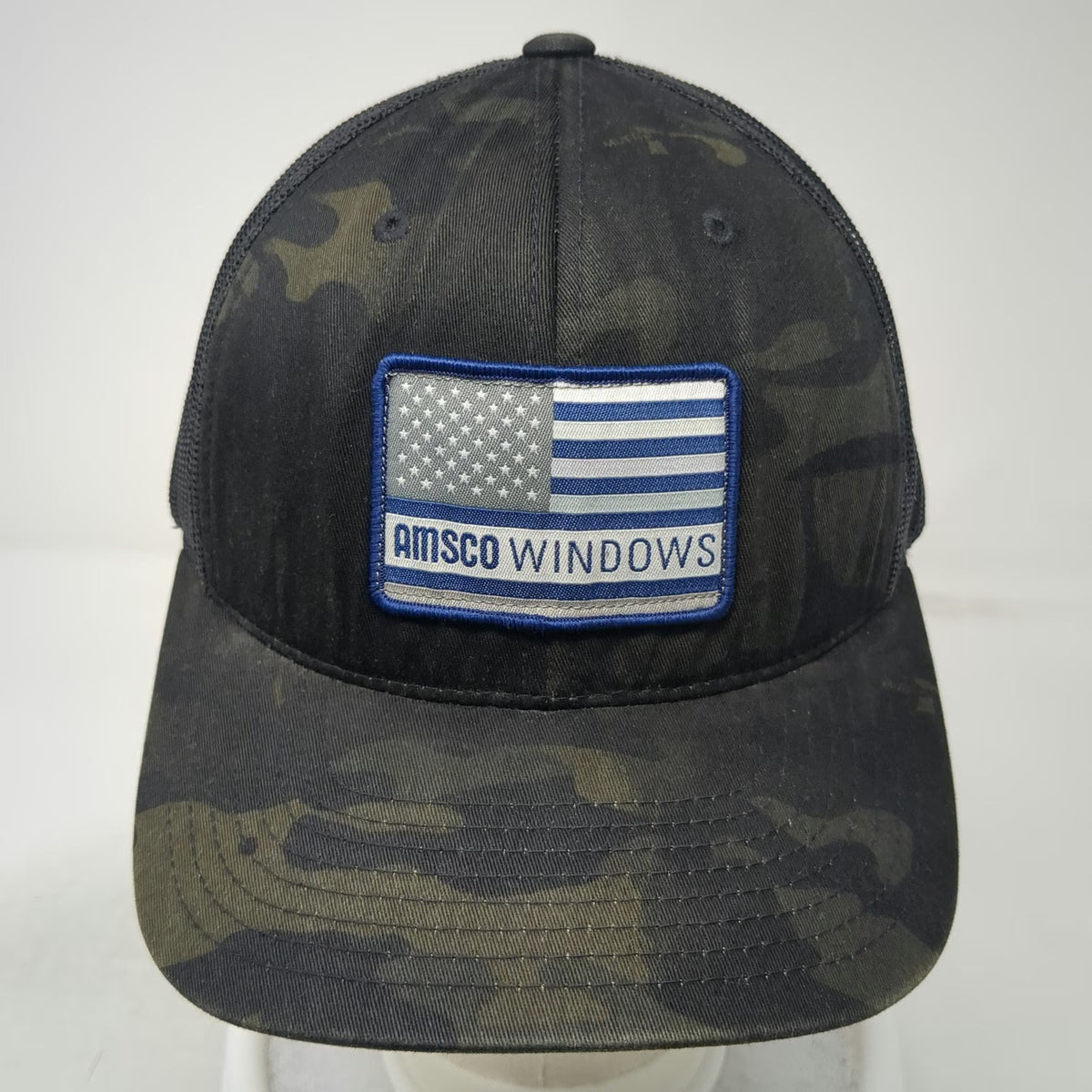 Sport-Tek Trucker Hat Black Gray One Size Camo Mesh Amsco Windows Patch Snapback