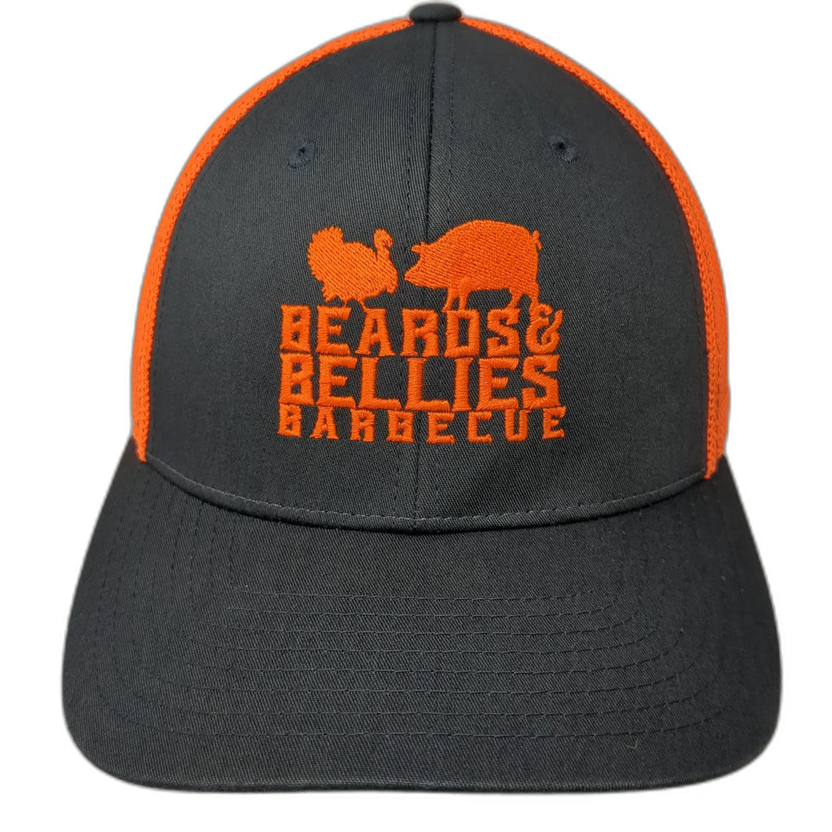Richardson Baseball Cap Black XL Beards & Bellies Barbecue Orange Mesh Back Hat