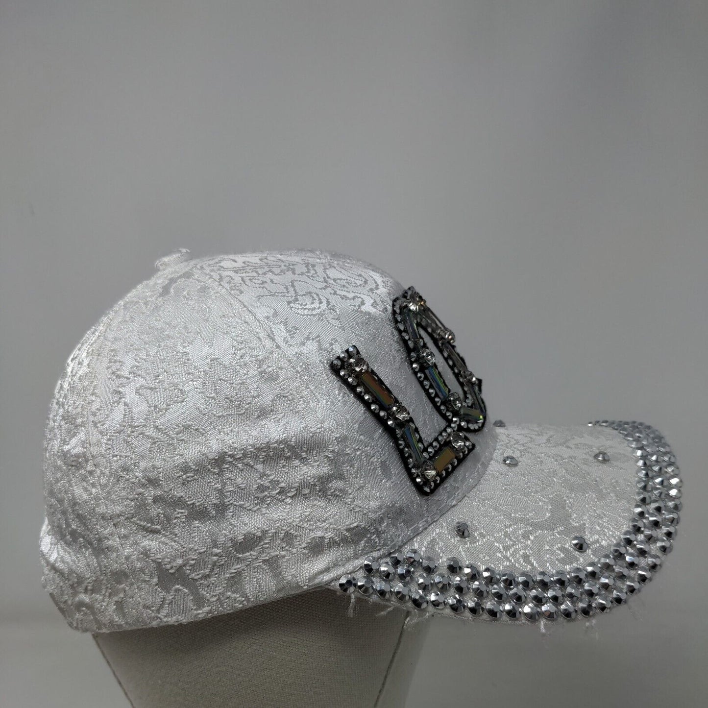 LOVE Snapback Hat White One Size Adjustable Embellished Beaded Bling
