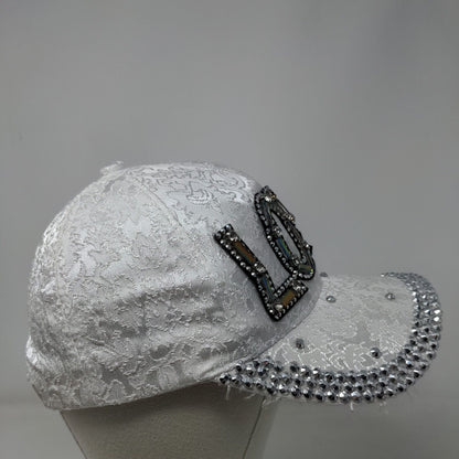 LOVE Snapback Hat White One Size Adjustable Embellished Beaded Bling