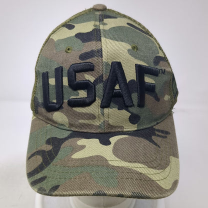 Green Camo USAF Military Trucker Hat One Size Mesh Snapback Side Flag Patch
