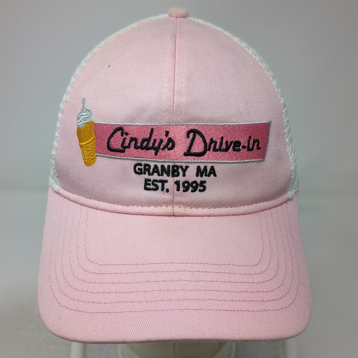 Cap America Trucker Hat Pink White One Size Cindy's Drive-in Granby MA Est 1995