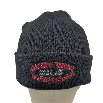 Best Way Disposal Men's Knit Beanie Hat Cap Black Embroidered Logo