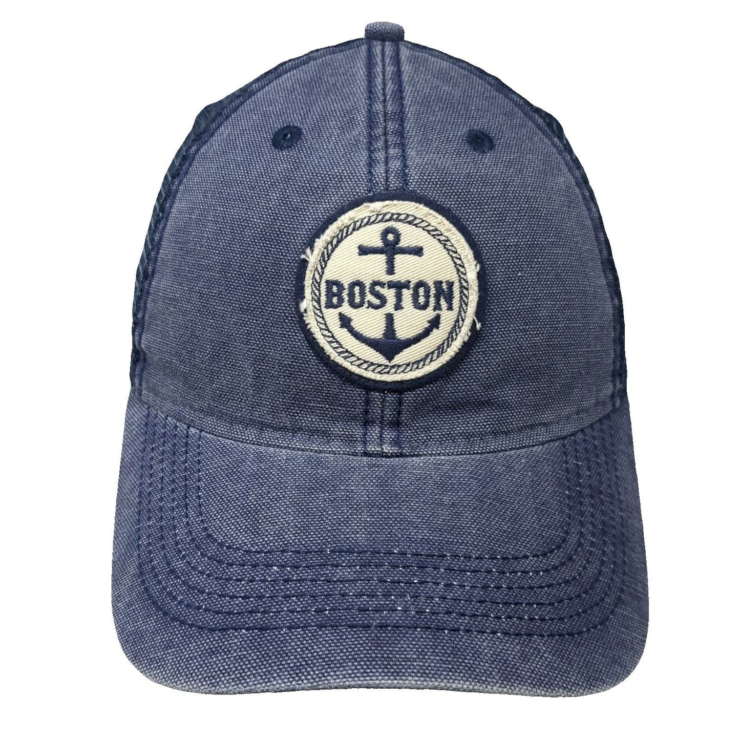 Legacy Trucker Hat Blue One Size Boston Anchor Patch Mesh Snapback Baseball Cap
