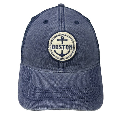 Legacy Trucker Hat Blue One Size Boston Anchor Patch Mesh Snapback Baseball Cap