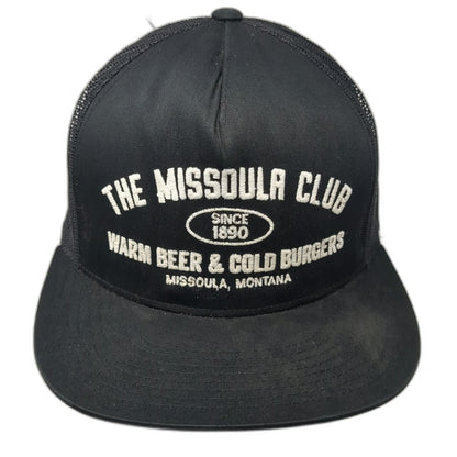 UPTOP Trucker Hat Black One Size Missoula Club Montana Warm Beer Cold Burgers