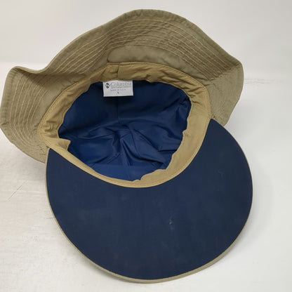 Columbia Baseball Cap Beige Blue L Neck Flap Fitted Made in USA Hat Vintage