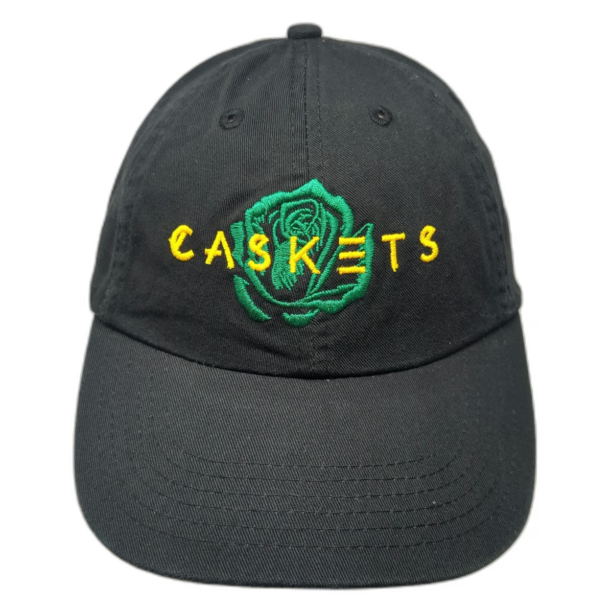 Black Baseball Cap One Size Caskets Green Rose Yellow Embroidered Cotton Hat