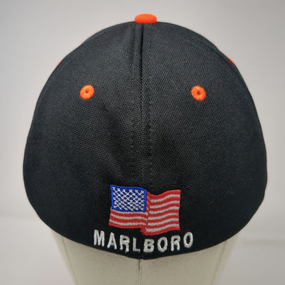 Marlboro Baseball Cap Black Orange S/M American Flag Performance Mesh Fitted Hat