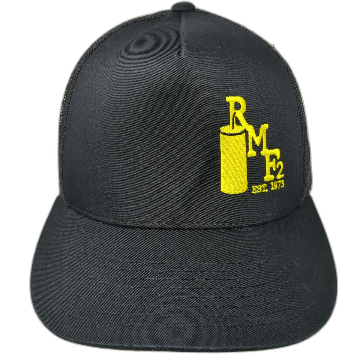 Yupoong Trucker Hat Black One Size Mesh Back Snapback Structured RM F2 EST 1973