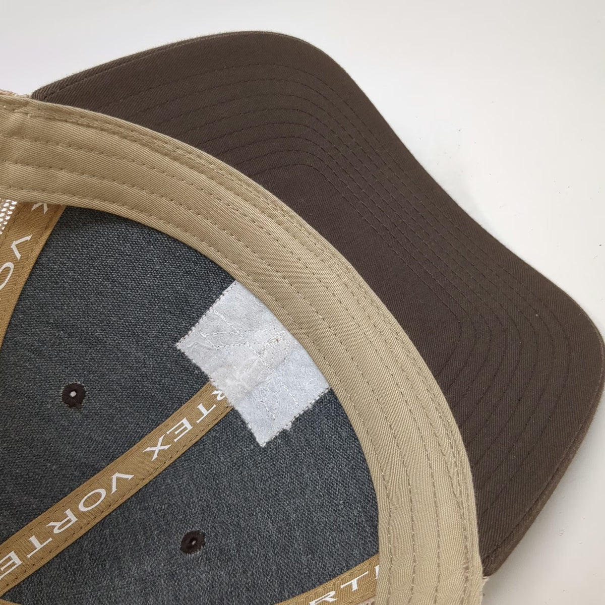 Vortex Trucker Hat Brown One Size Mesh Back Snapback Leather Logo Patch Cap