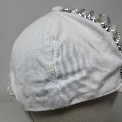 Unbranded Pearl Rhinestone Bling Strapback Hat White One Size Embellished