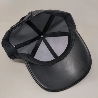 Unbranded Vegan Leather Strapback Hat Black One Size Adjustable Blank