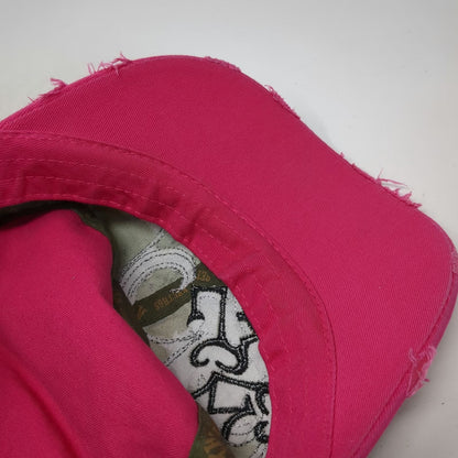 KBETHOS Army Cap Pink One Size Rhinestone Cross Mossy Oak Camo Frayed Hat