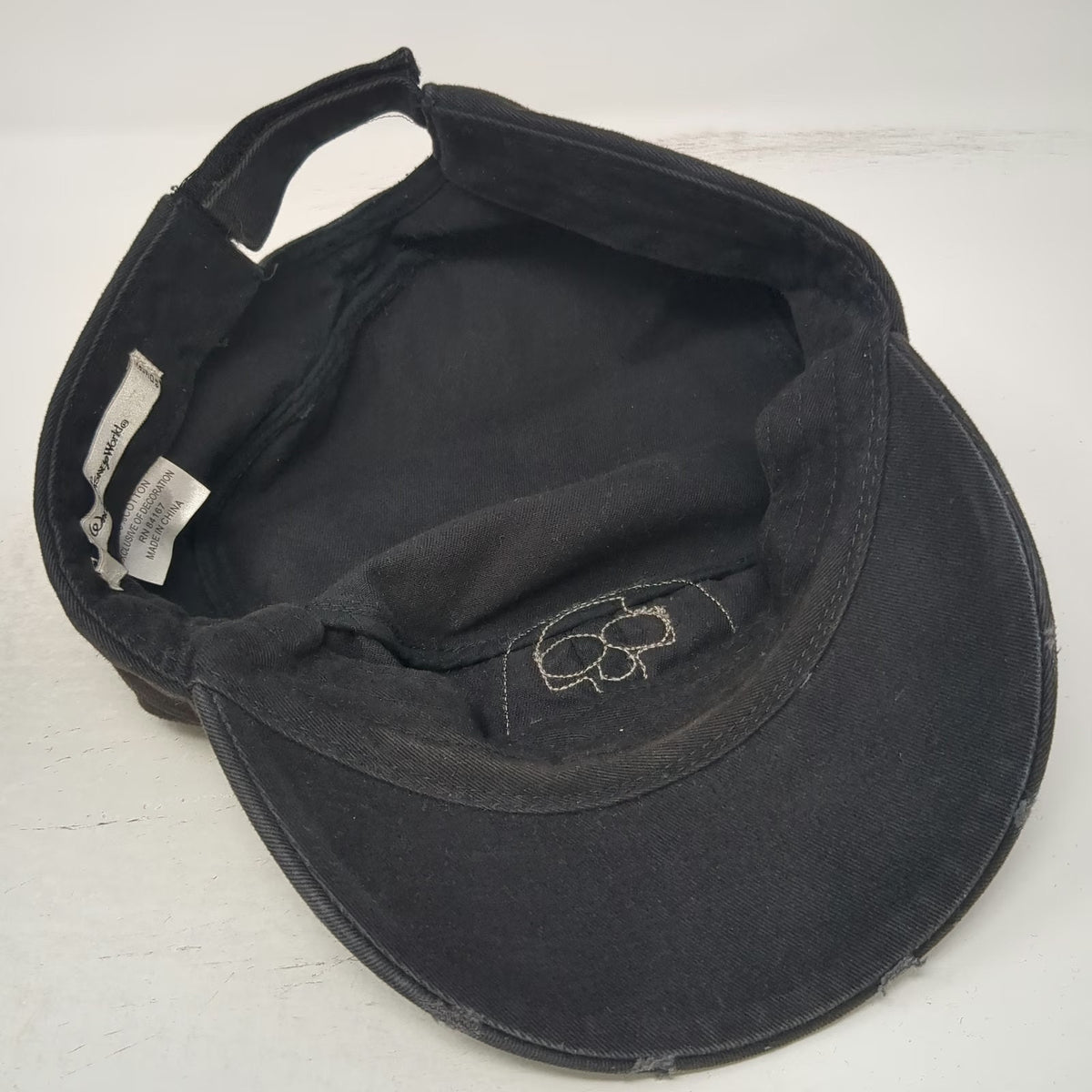 Walt Disney World Army Cap Black One Size Skull Crossbones Patch Cotton Brim Hat