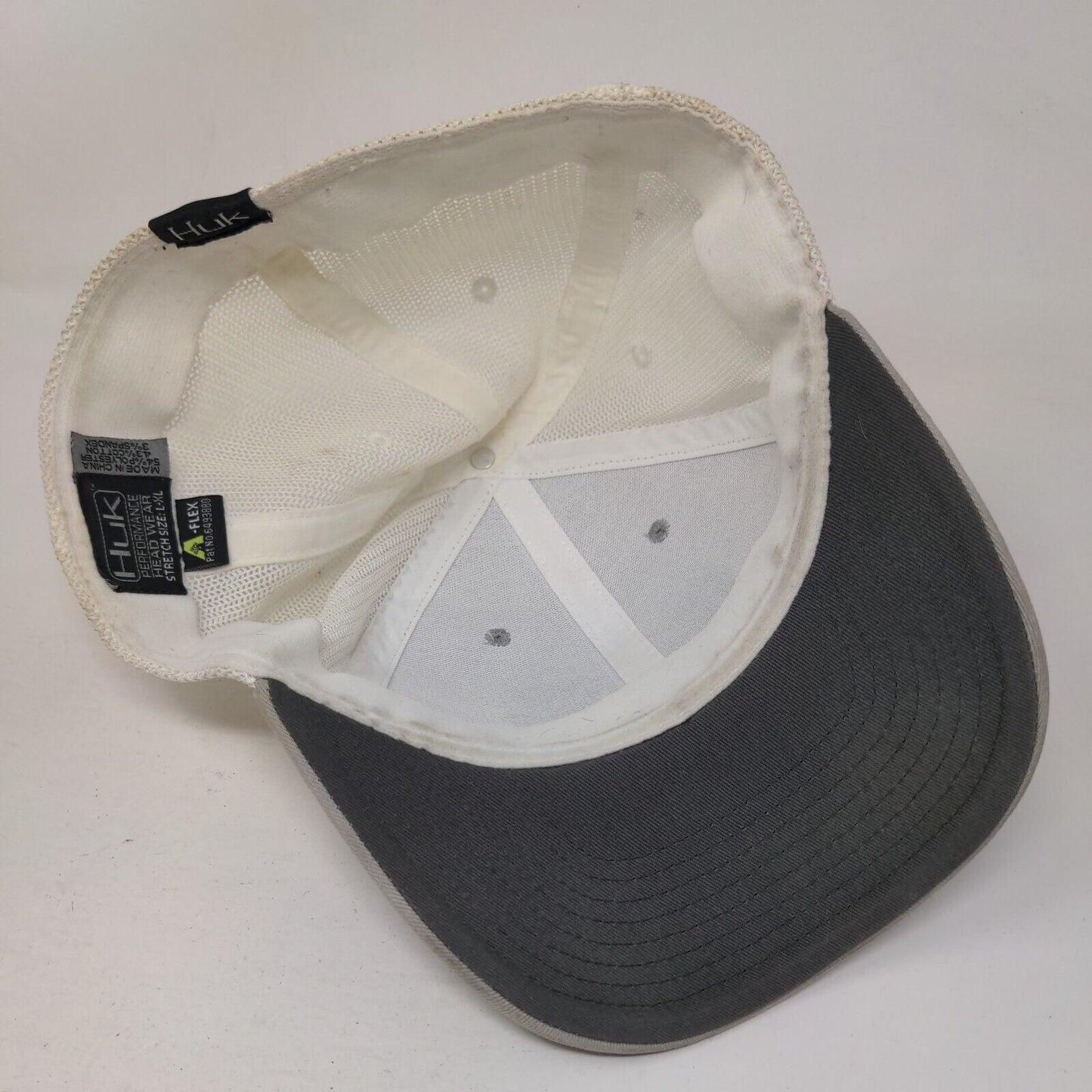 Huk Fitted Trucker Hat Gray L/XL Embroidered Breathable Mesh Back 6 Panel Fish