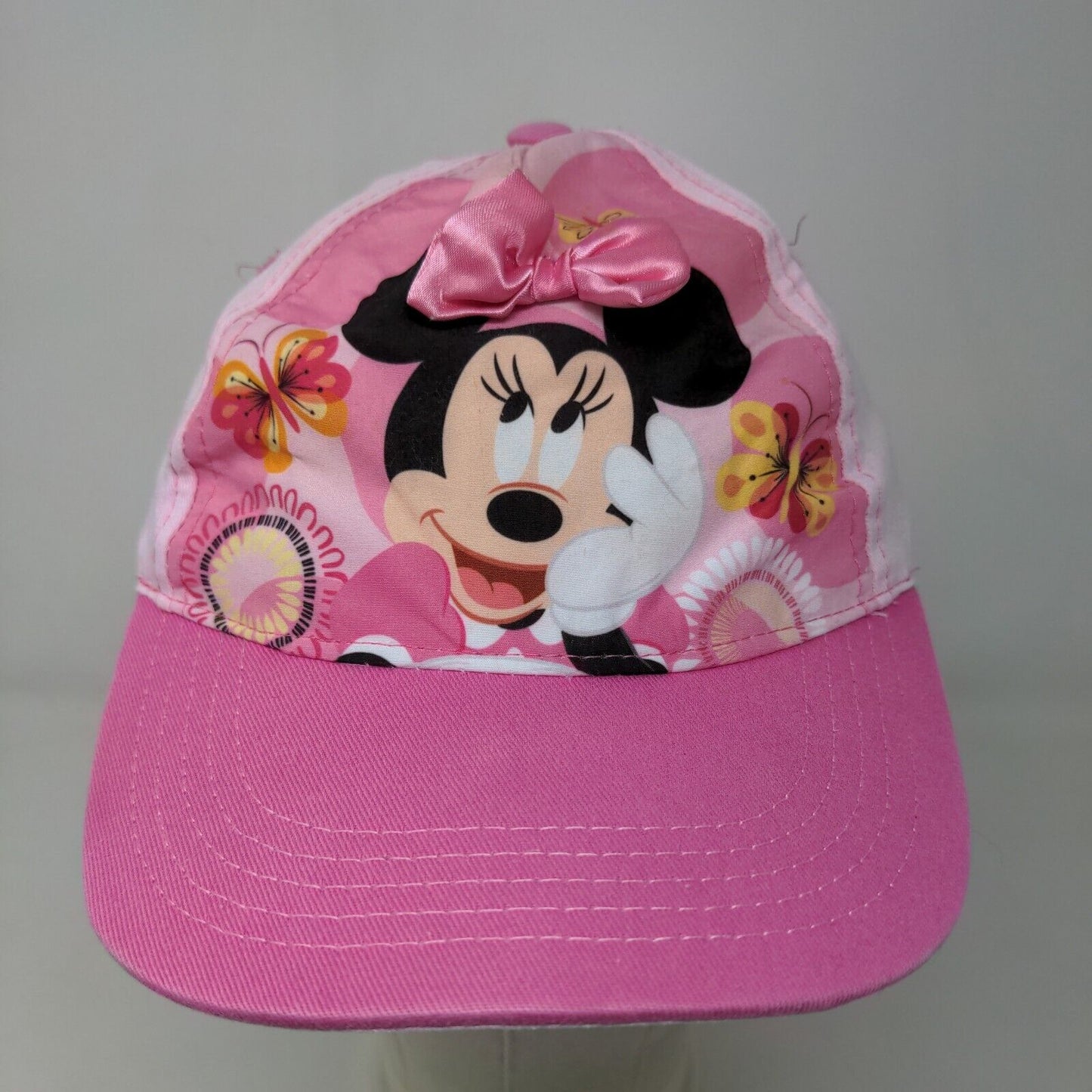 Disney Girl's Strapback Hat Pink OSFM Graphic Minnie Mouse 3D Bow Cotton