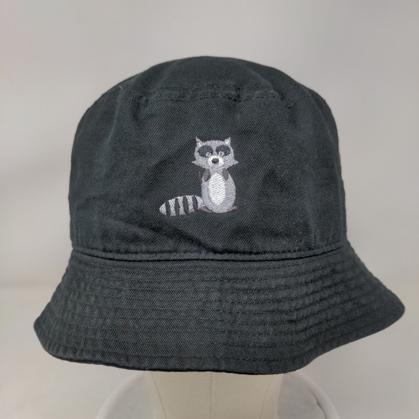 Racoon Bucket Hat Black S/M Embroidered Lightweight Cotton Newhattan
