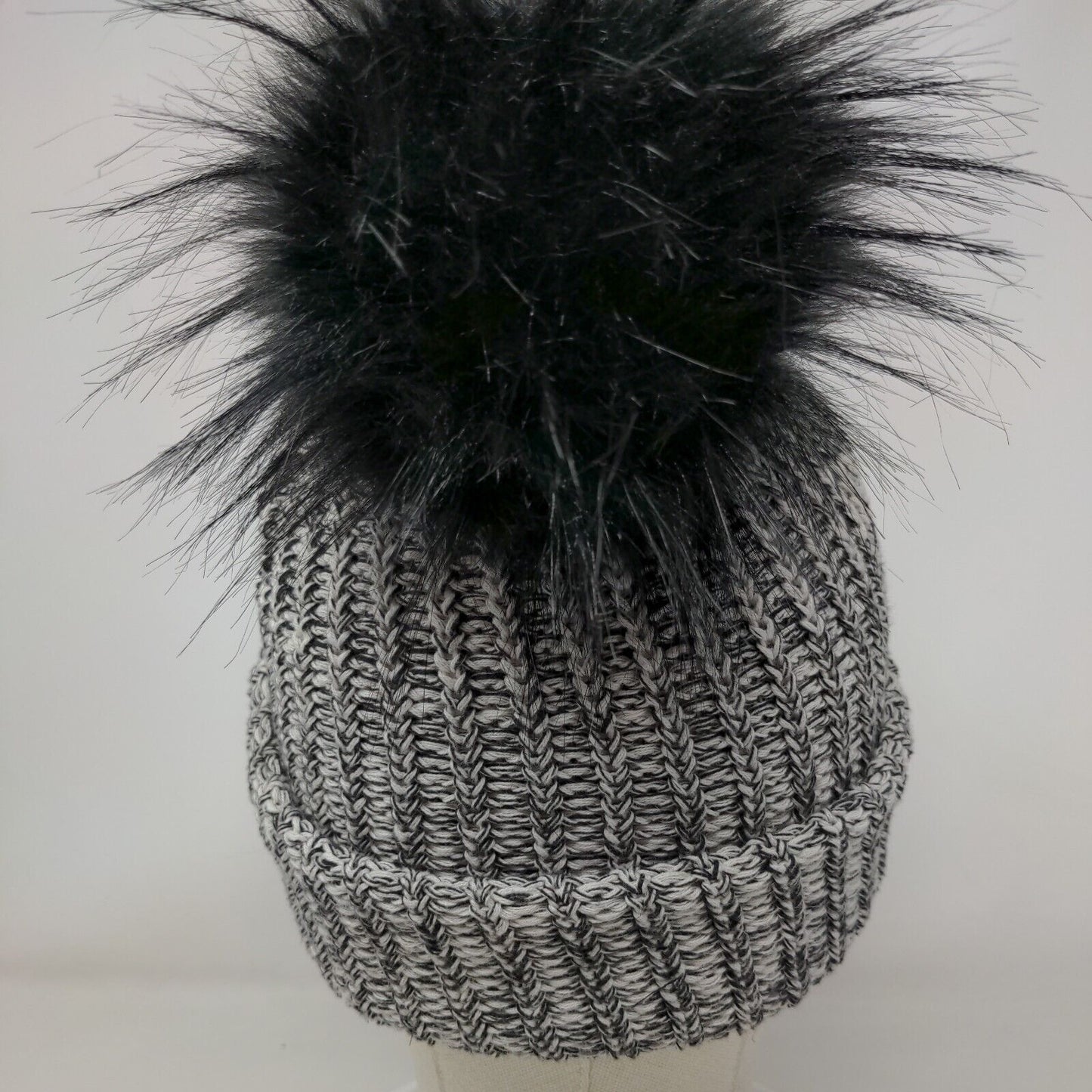 Love Your Melon Beanie Hat Multicolor One Size Hand Knitted Faux Fur Pom Pom