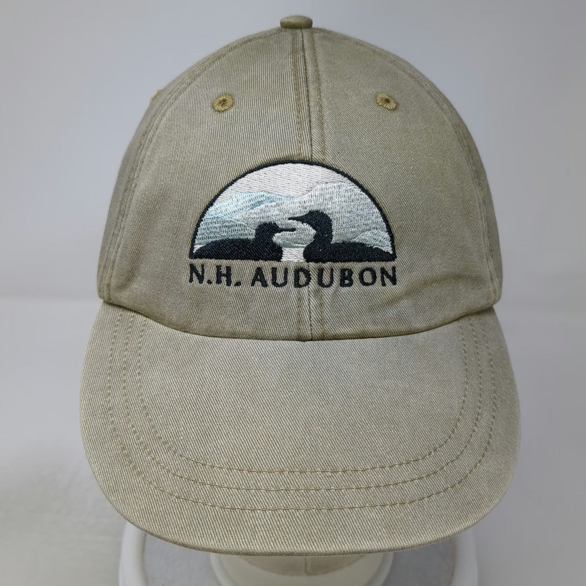 Adams Baseball Cap Beige One Size NH Audubon Volunteer Loon Bird Strapback Hat