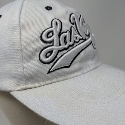 Las Vegas Strapback Hat White One Size Embroidered Vent Holes 6 Panel