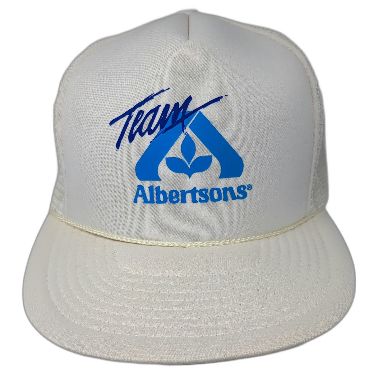 San Sun Team Albertsons Trucker Hat White Blue One Size Mesh Rope Logo Snapback