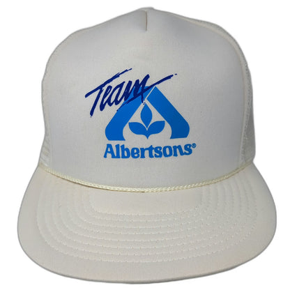 San Sun Team Albertsons Trucker Hat White Blue One Size Mesh Rope Logo Snapback