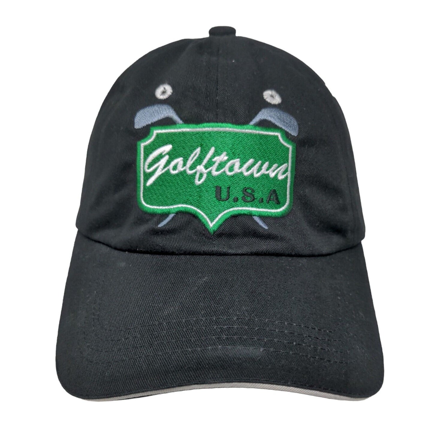 Golftown USA Spin Doctor Strapback Hat Black One Size Adjustable Embroidered
