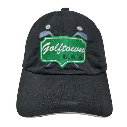 Golftown USA Spin Doctor Strapback Hat Black One Size Adjustable Embroidered