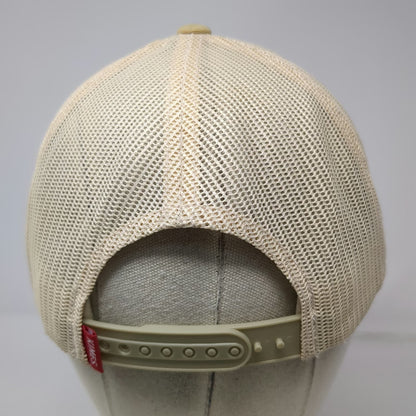 Kimes Ranch Trucker Hat Beige Blue American Flag Logo One Size Mesh Snapback