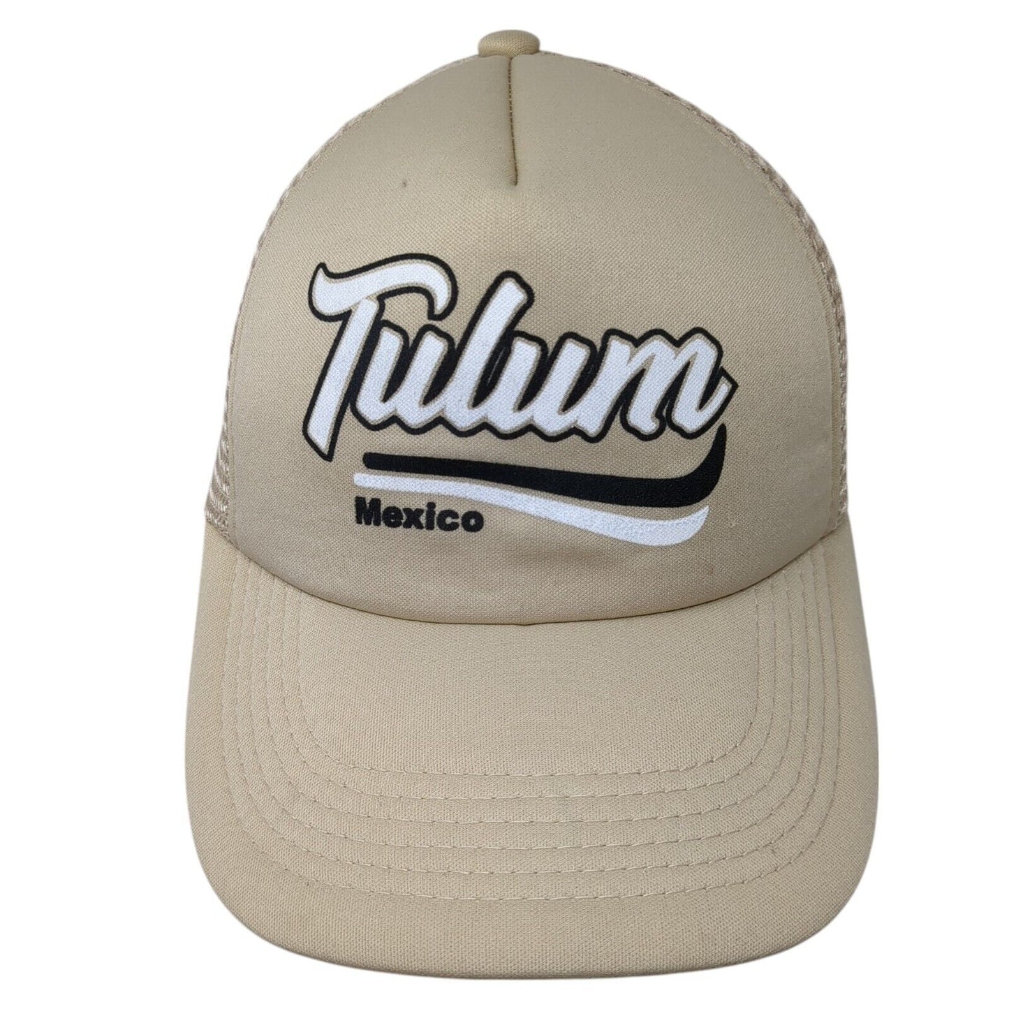 Tulum Mexico Snapback Trucker Hat Tan One Size Adjustable Mesh Back 6 Panel