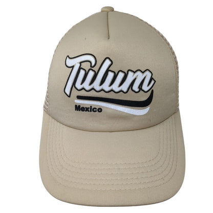 Tulum Mexico Snapback Trucker Hat Tan One Size Adjustable Mesh Back 6 Panel