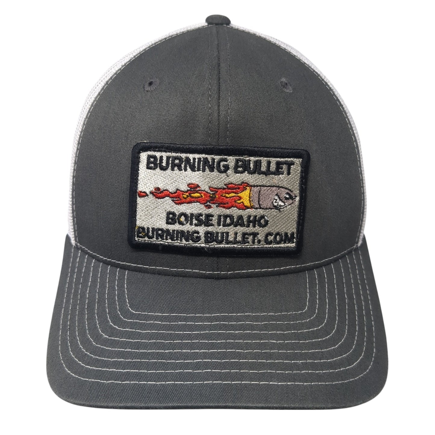 Burning Bullet Patch Snapback Trucker Hat Gray One Size Mesh Back