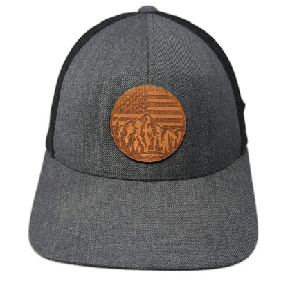 Branded Bills Trucker Hat Gray Black One Size Mesh Back Leather Patch Mountain