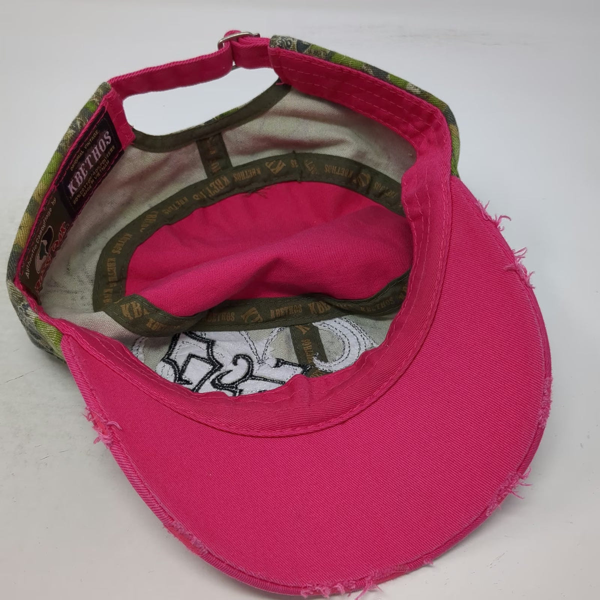 KBETHOS Army Cap Pink One Size Rhinestone Cross Mossy Oak Camo Frayed Hat