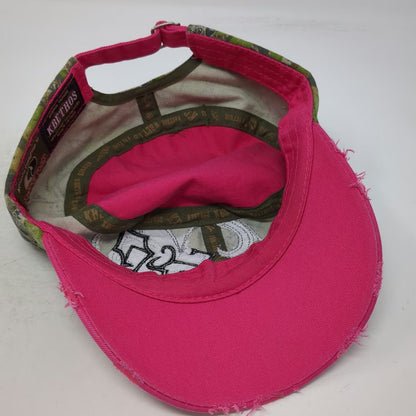 KBETHOS Army Cap Pink One Size Rhinestone Cross Mossy Oak Camo Frayed Hat