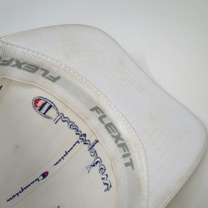 Champion Baseball Cap White XL Fitted Flexfit Embroidered Script Logo Hat