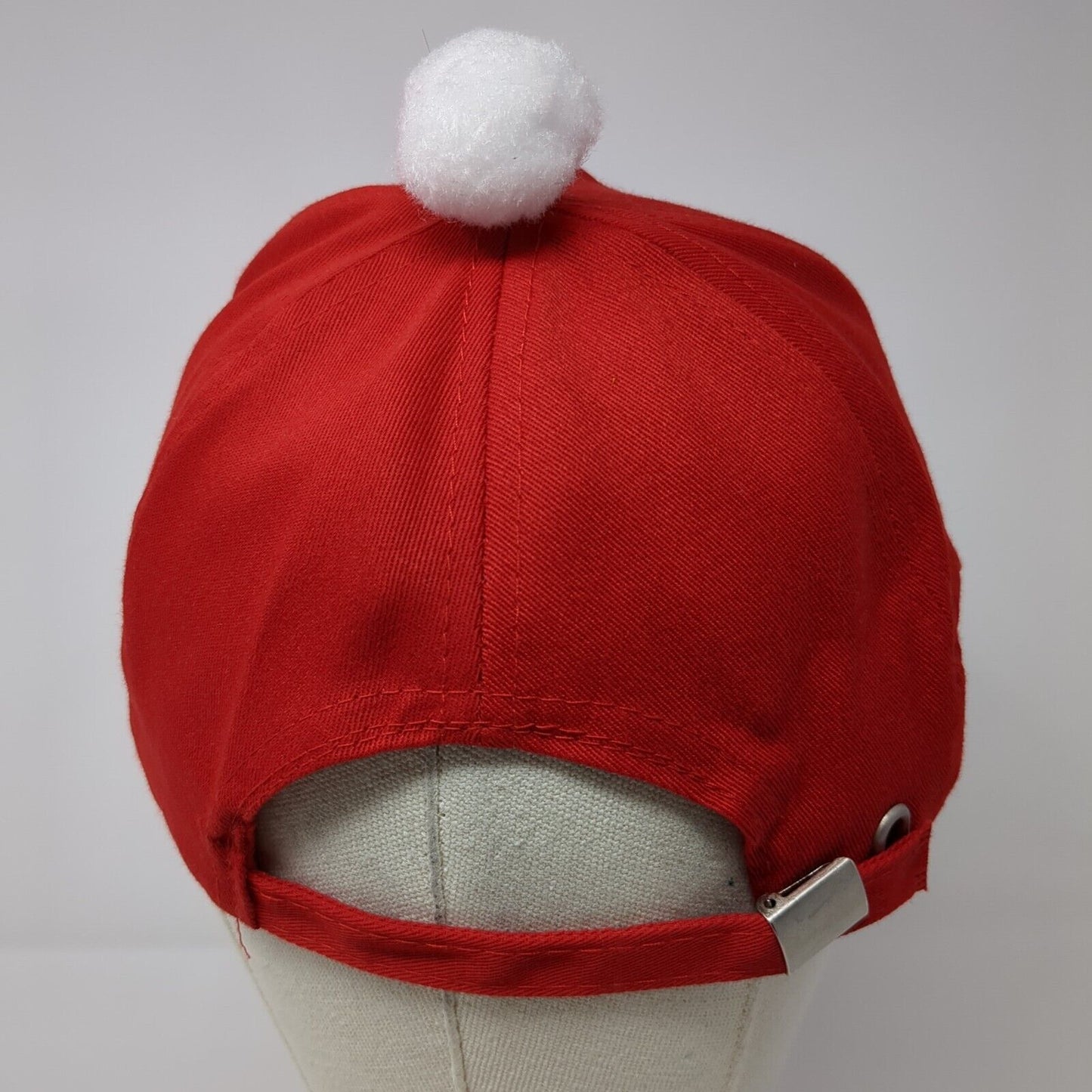 Penguin Christmas Sideback Hat Red One Size Adjustable Pom Pom 6 Panel