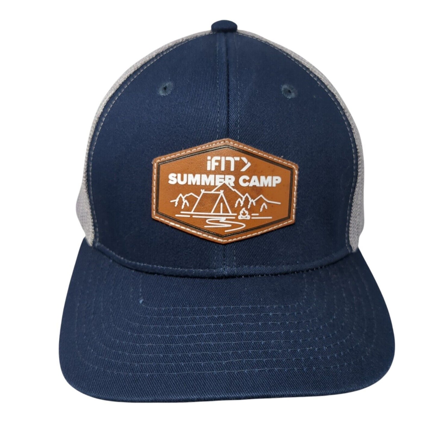 iFIT Summer Camp Patch Snapback Trucker Hat Blue One Size Mesh Back