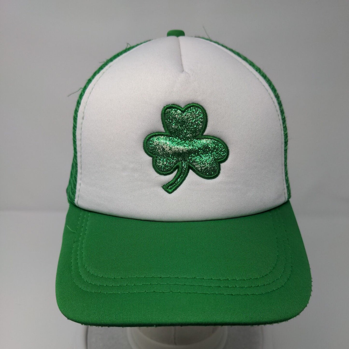 St. Patrick's Day Clover Snapback Trucker Hat Green OS Adjustable Mesh Back