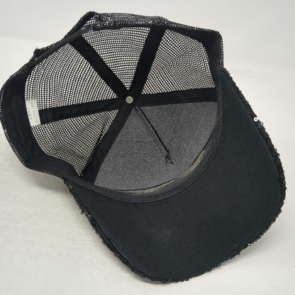 Trucker Hat Black One Size Sequin Mesh Back Snapback Fashion Bling Sparkle