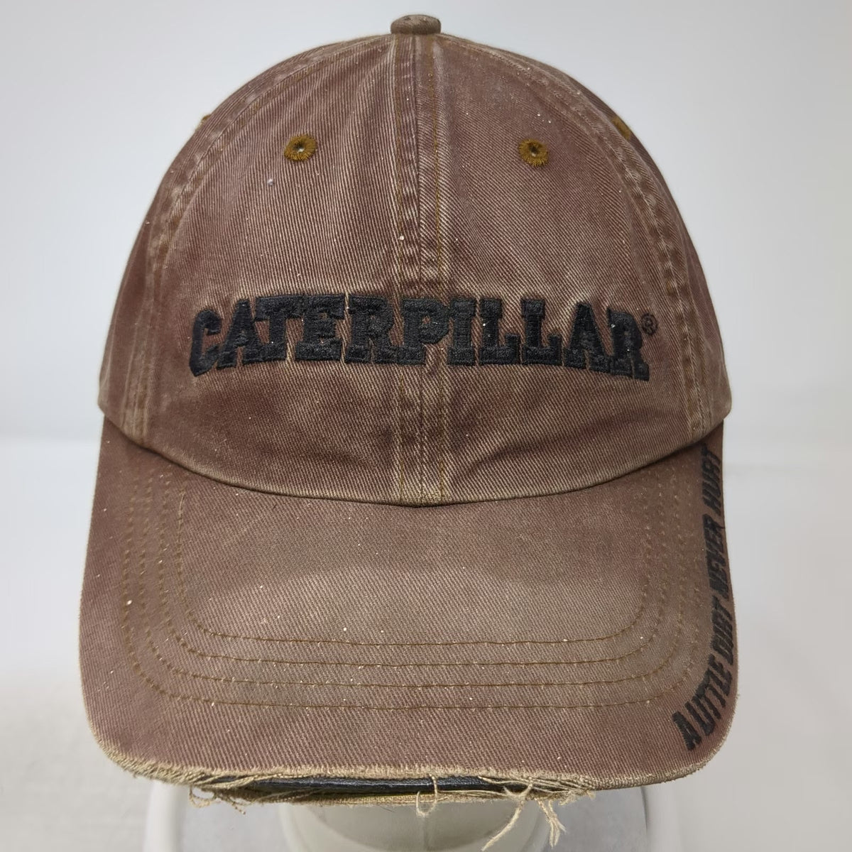 Caterpillar Baseball Cap Brown One Size Slideback Frayed Edge Dirt Slogan Hat