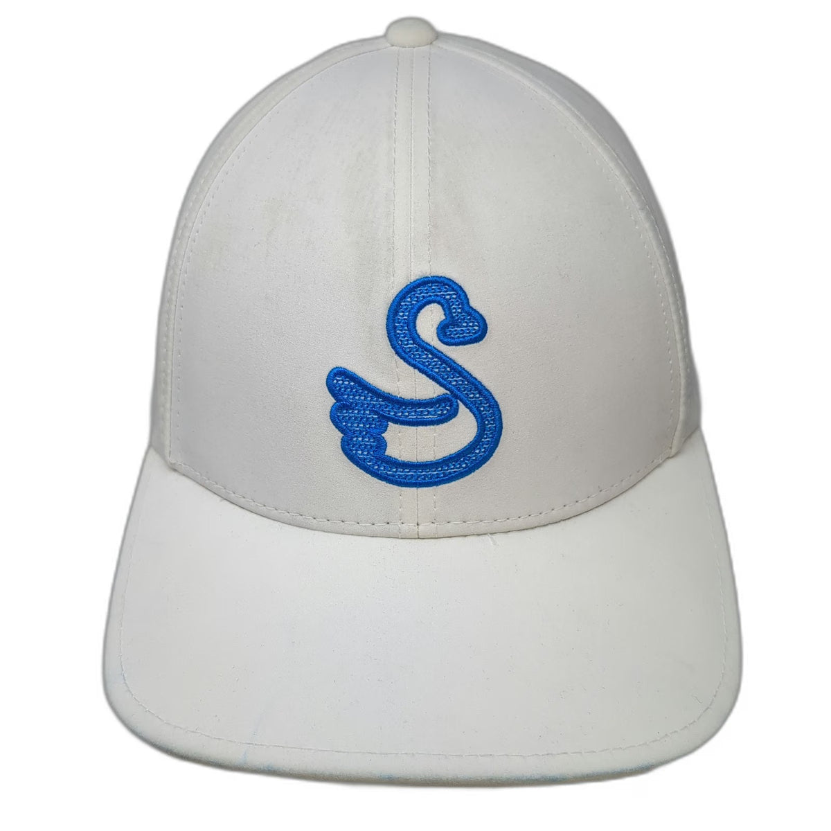 Swannies Snapback White One Size Hat Blue Swan Logo Performance Gray Strap