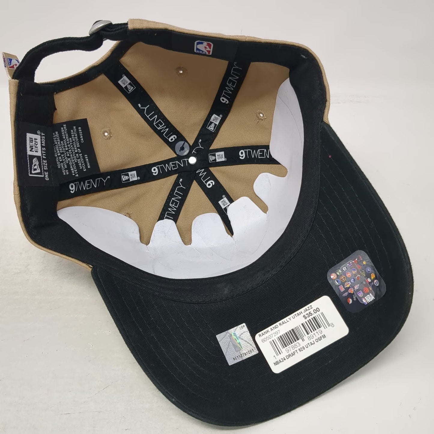 New Era Utah Jazz NBA Beige Black One Size 9TWENTY 2024 Draft Note Slideback Hat