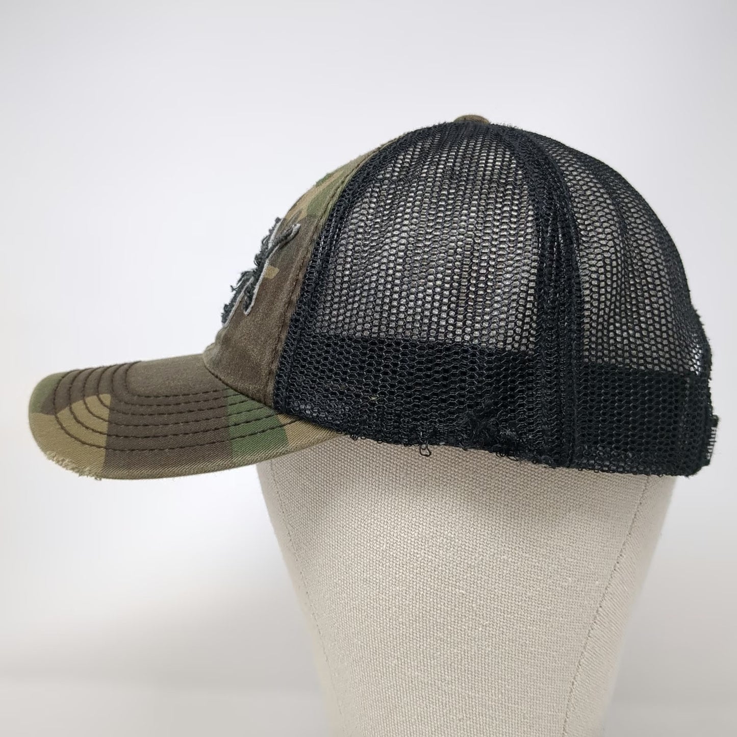 Puma Trucker Hat Green One Size Camo Mesh Snapback Distressed Logo Embroidery