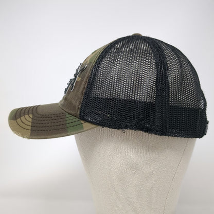 Puma Trucker Hat Green One Size Camo Mesh Snapback Distressed Logo Embroidery