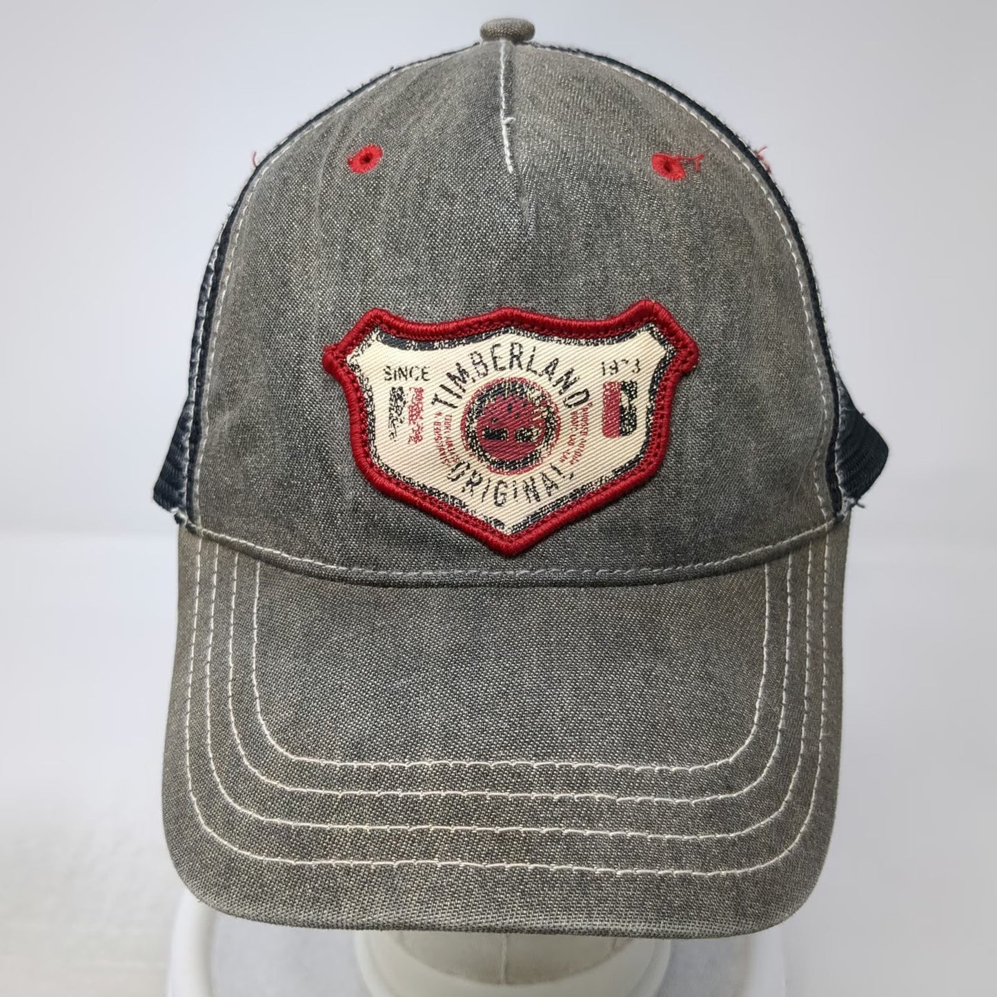 Timberland Trucker Hat Gray Black OS Snapback Mesh Patch Logo Shield Stitch