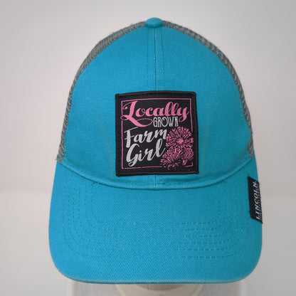 Locally Grown Farm Girl Snapback Trucker Hat Blue One Size Mesh Back