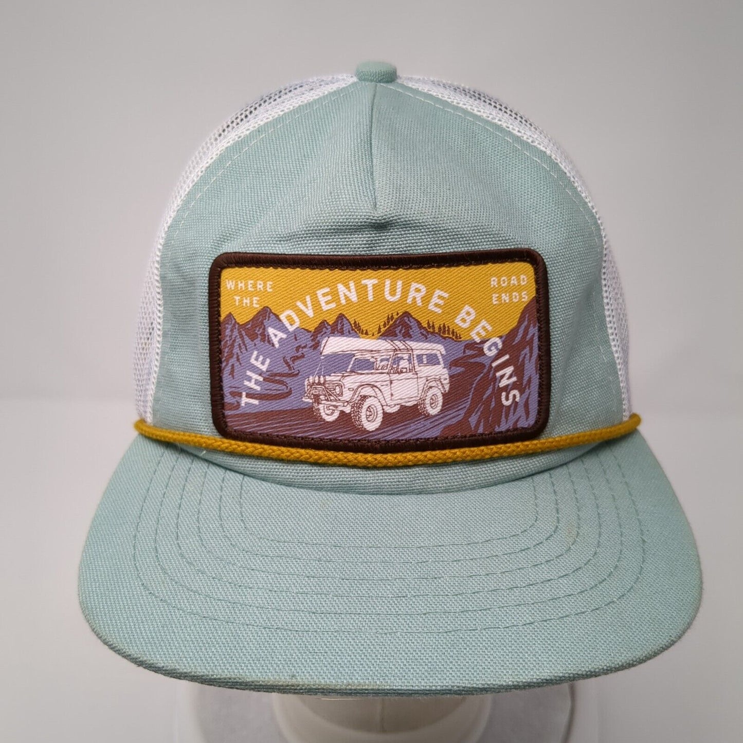 Adventure Begins Where The Road End Snapback Trucker Hat Green OS Mesh Back Rope
