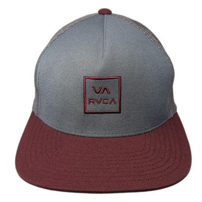RVCA Trucker Hat Gray Red One Size Snapback Mesh Back Logo Patch Mid Fit Skate